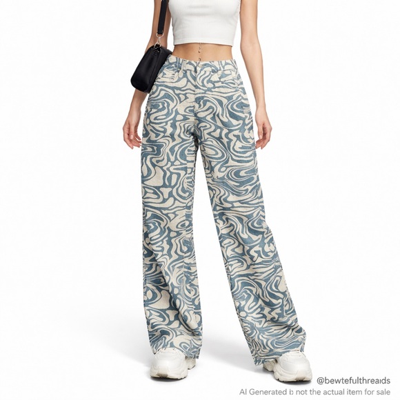 SHEIN Denim - Y2K Psychedelic Swirl Wide Leg Jeans High Rise Indie Sleaze